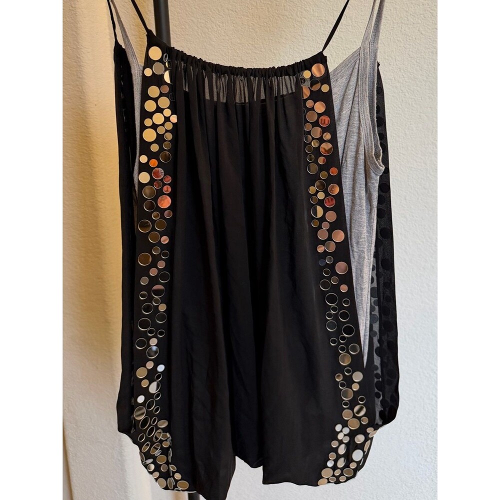 Robert Rodriguez Black Silk Chiffon Mirror Disc Embellished Layered Tank Top 12 - Picture 2 of 9